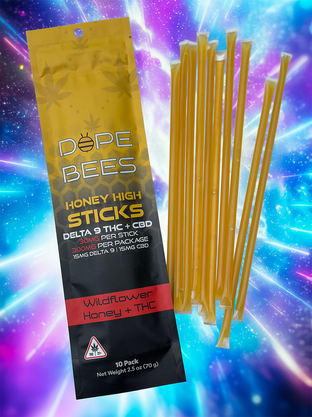 Honey High- Delta 9 + CBD Wildflower Honey Sticks| 30mg per Stick