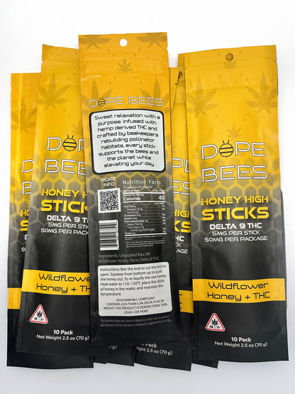 Wholesale- Delta 9 5mg Wildflower Honey Sticks | 50mg per package (10 Packages)