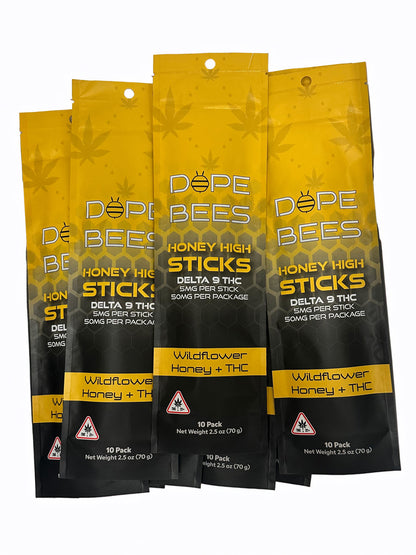 Wholesale- Delta 9 5mg Wildflower Honey Sticks | 50mg per package (10 Packages)