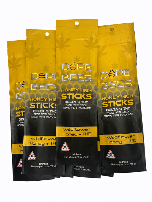 Wholesale- Delta 9 5mg Wildflower Honey Sticks | 50mg per package (10 Packages)